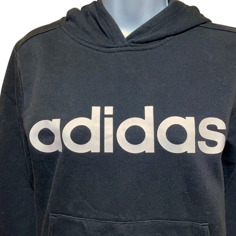 Adidas Boys Girls Youth Black Essentials Big Logo Fleece Hoodie Size 10/12